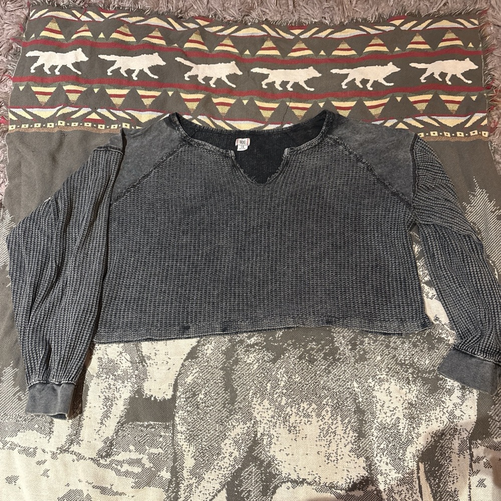 BDG Charcoal Long Sleeve Crop Top